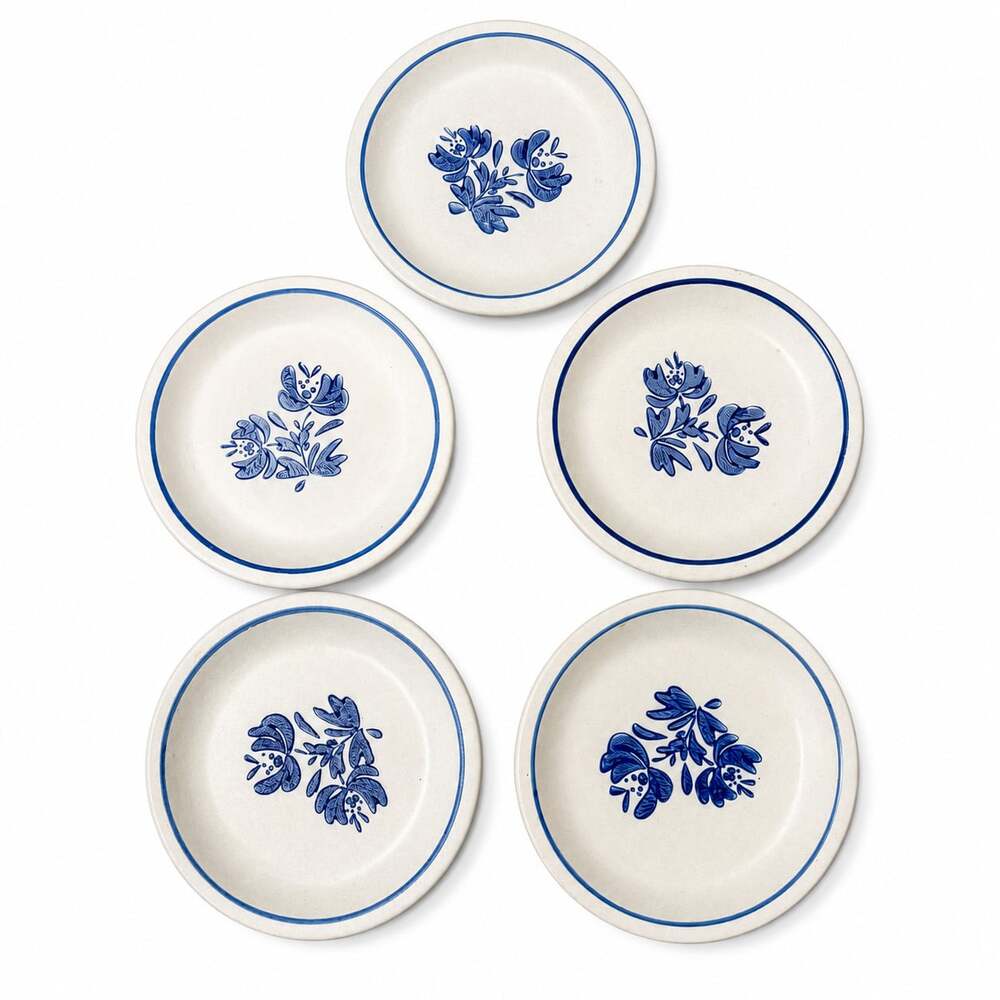 Pfaltzgraff Yorktowne 6.75” Salad Dessert Plates Set of 5 Blue Floral USA